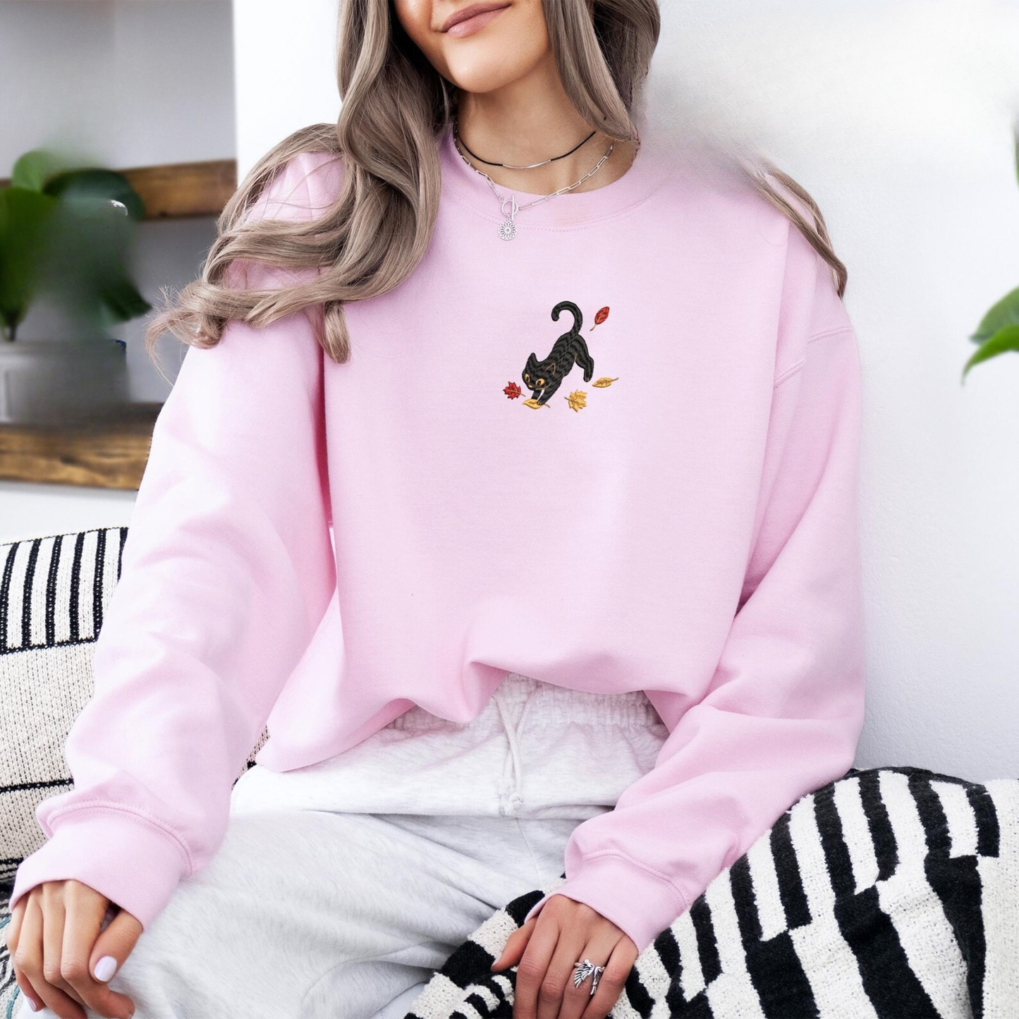 Black Cat Autumn Leaves Sweatshirt