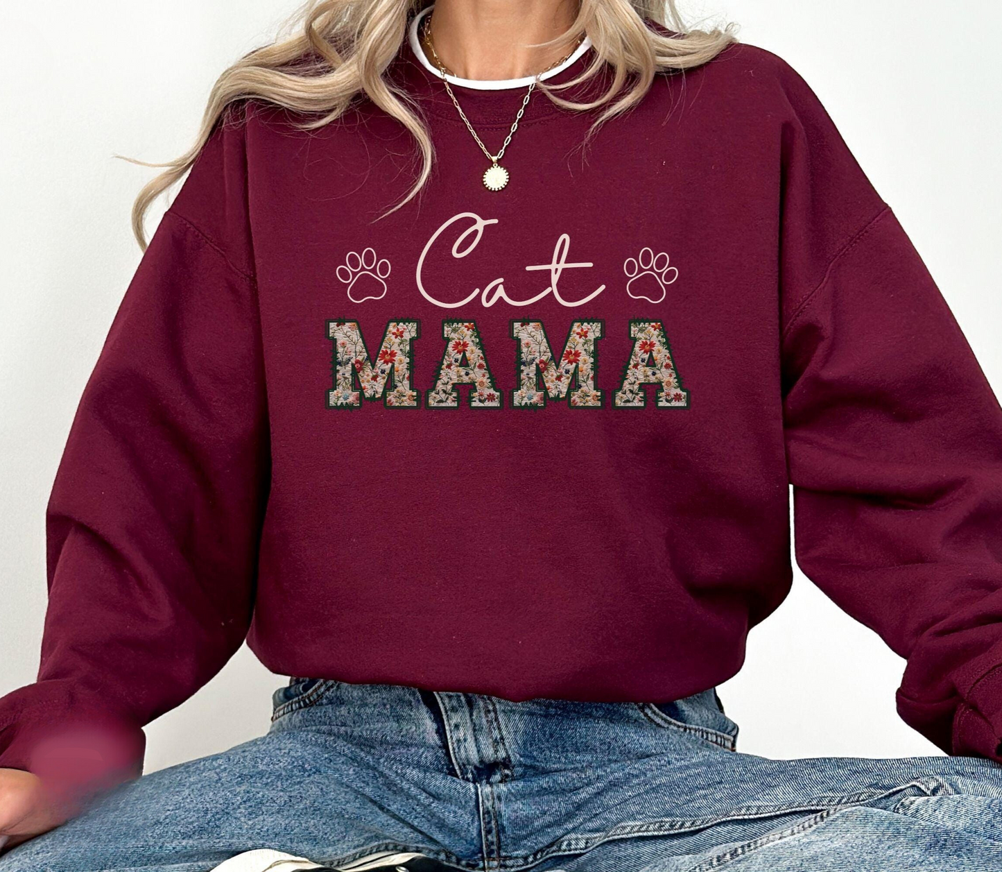 Floral Cat Mama Sweater