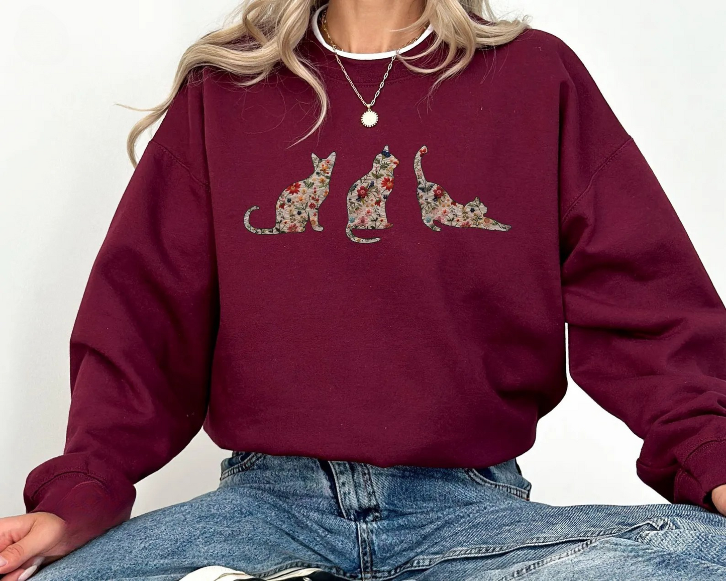 Floral Cat Mom Sweater New