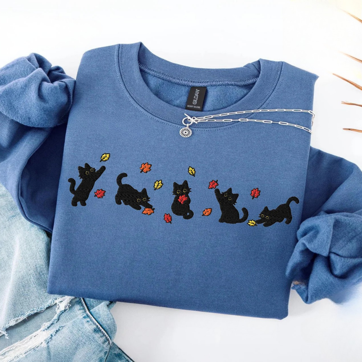 Black Cats Fall Leaves Sweater