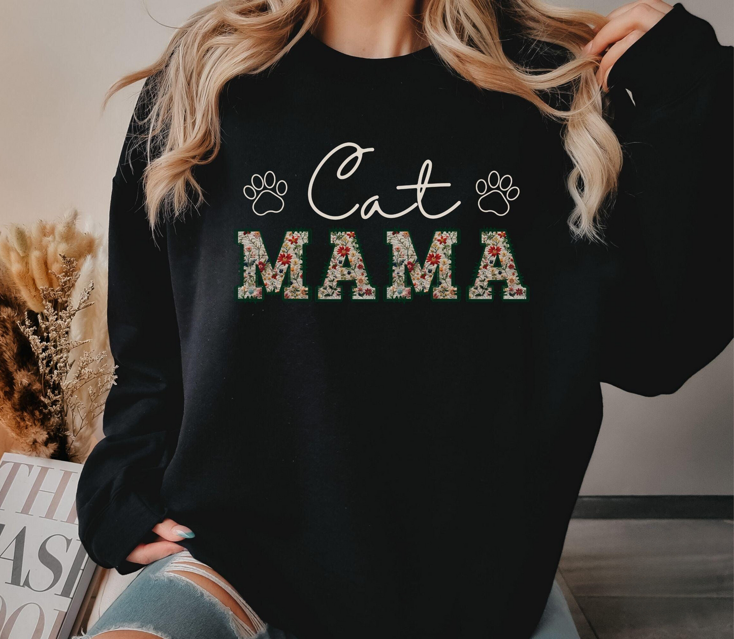Floral Cat Mama Sweater
