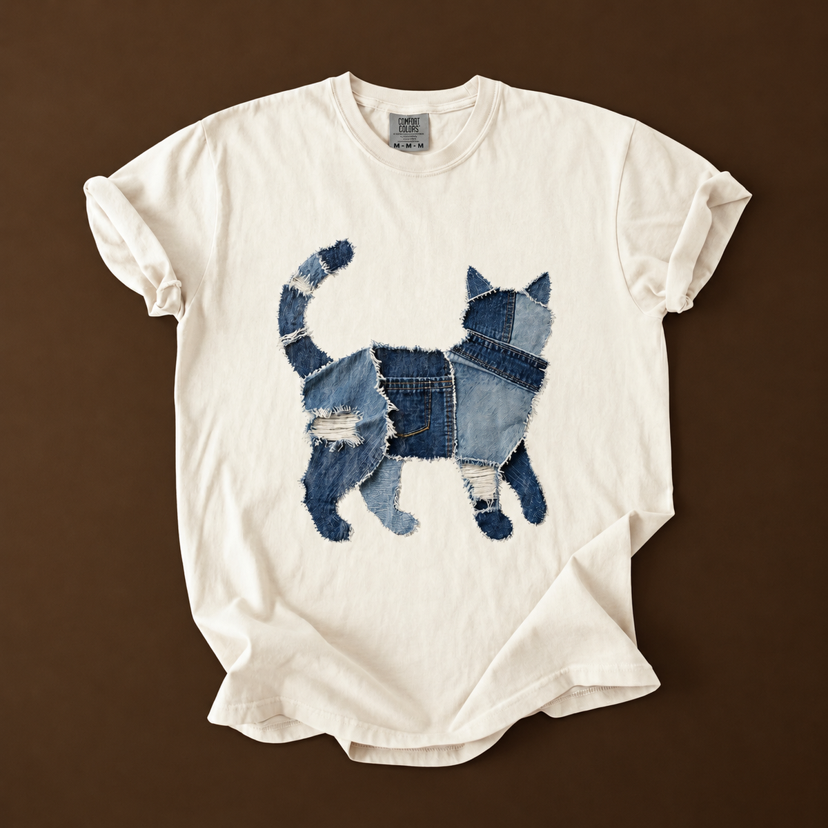 Faux Denim Patchwork Cat Tee