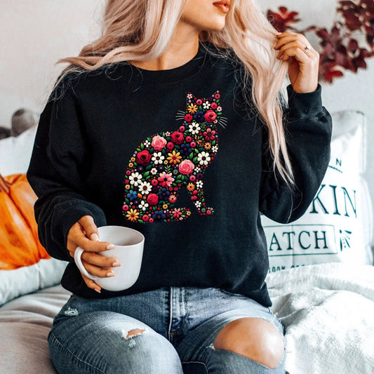 Elegant Floral Cat Sweater