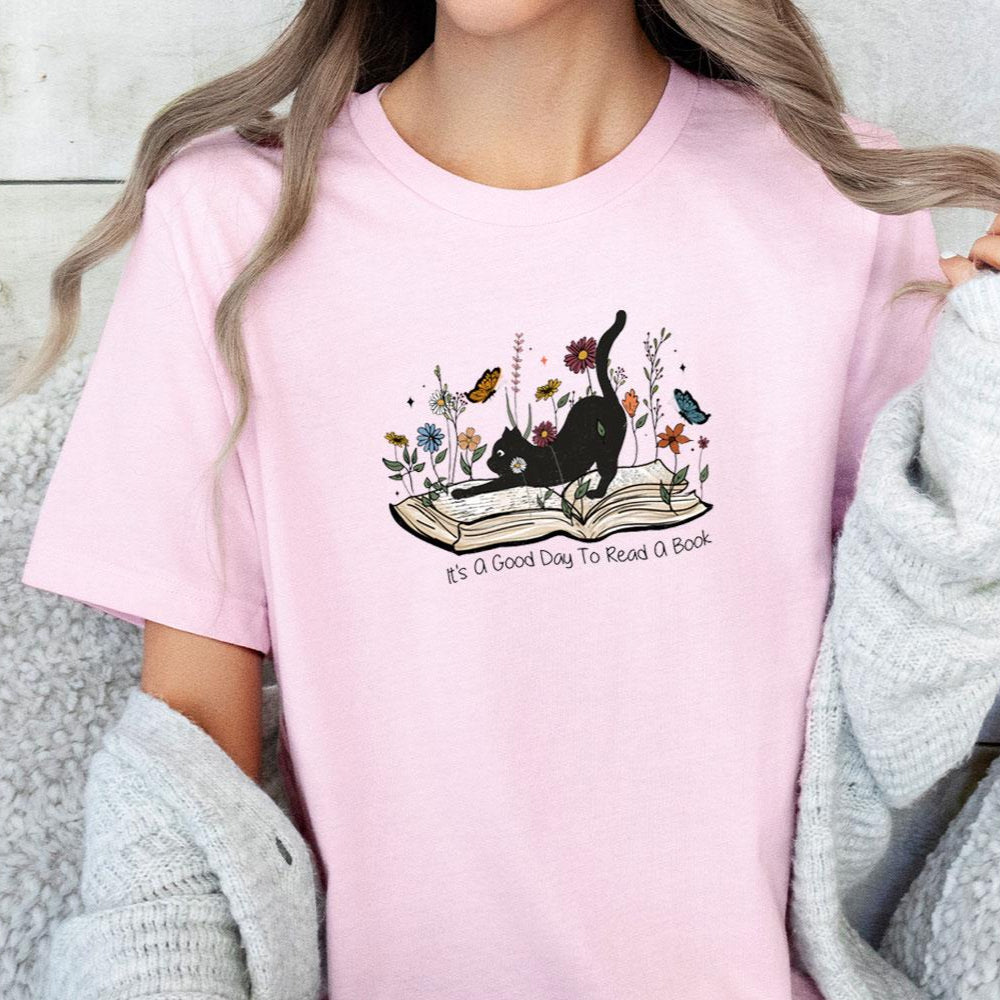 Floral Book Cat Tee V6