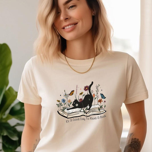 Floral Book Cat Tee V6