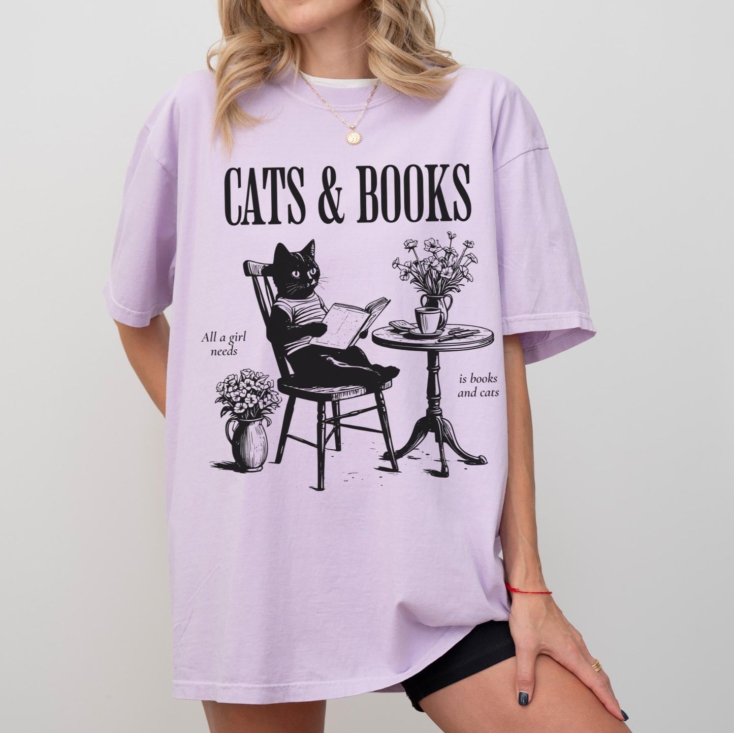 Cats & Books Tee New