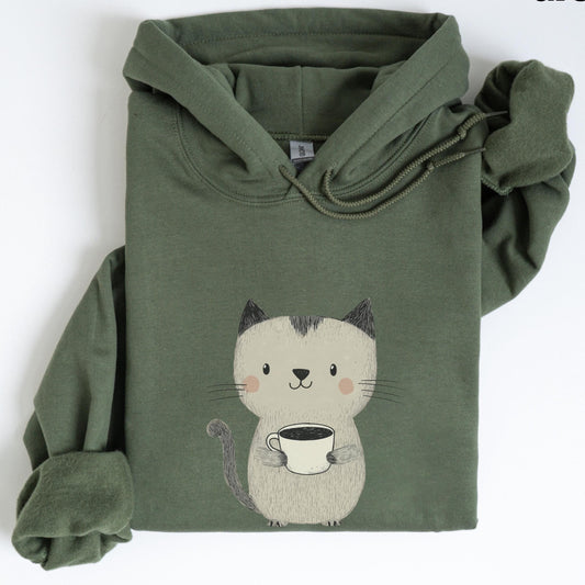 Cat Drinking Coffee Hoodie