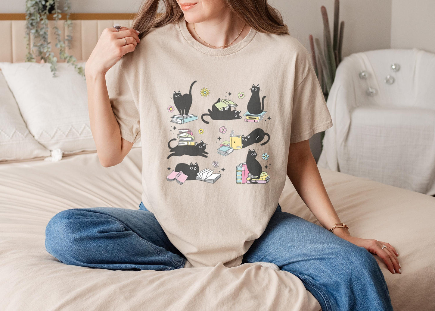 Cat Reading Book Tee
