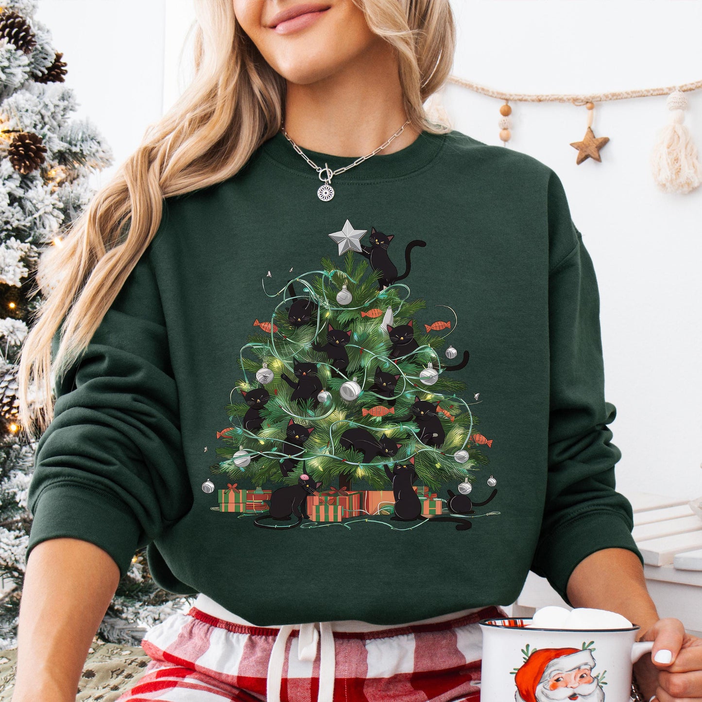 Black Cats Christmas Tree Sweater