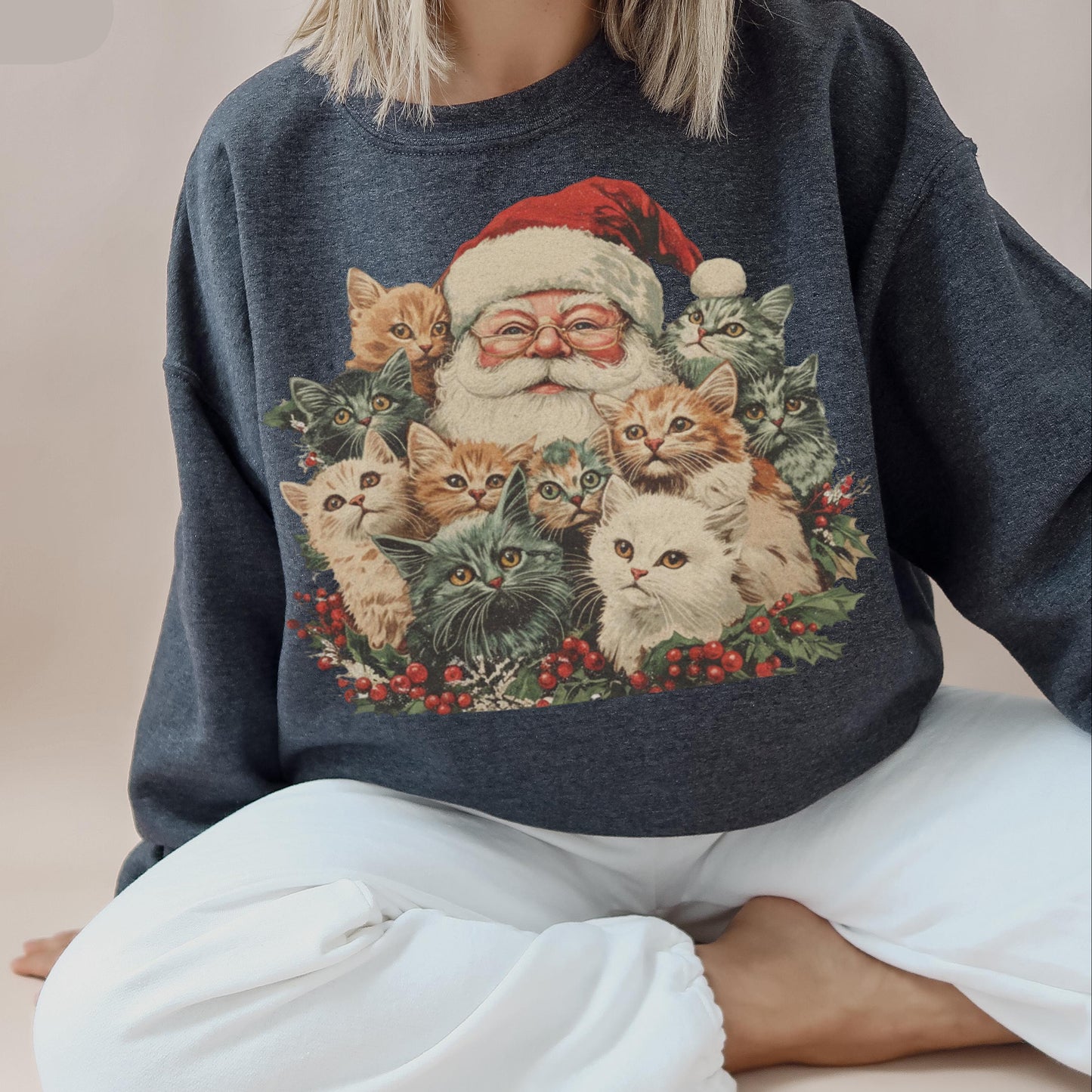 Vintage Santa & Kittens Sweater
