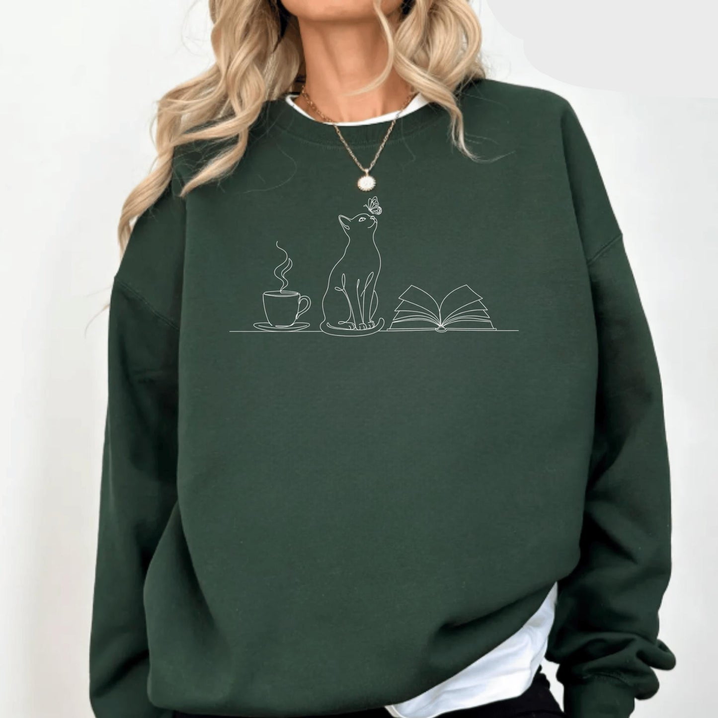 Coffee Cats And Books Lover Sweatshirt V1