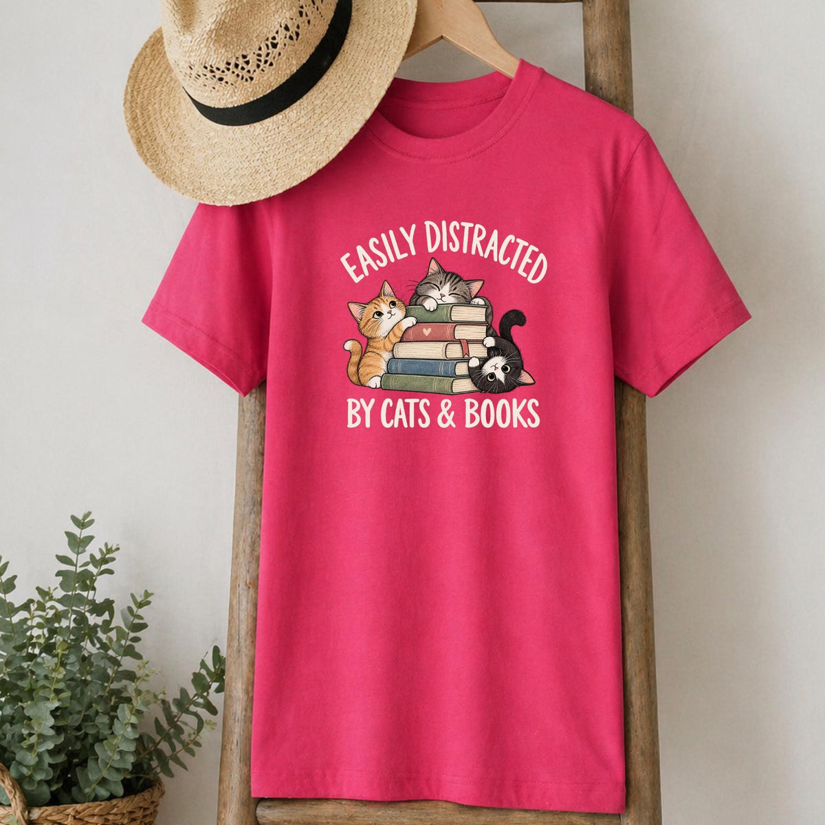 Easily Distracted By Cats And Books Tee V6