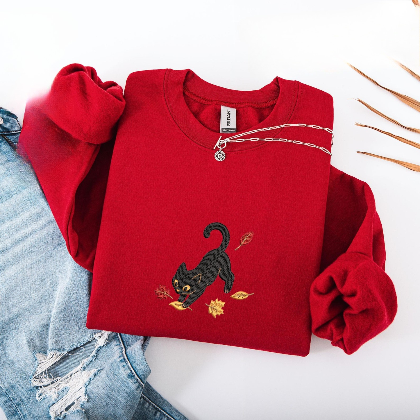 Black Cat Autumn Leaves Sweatshirt