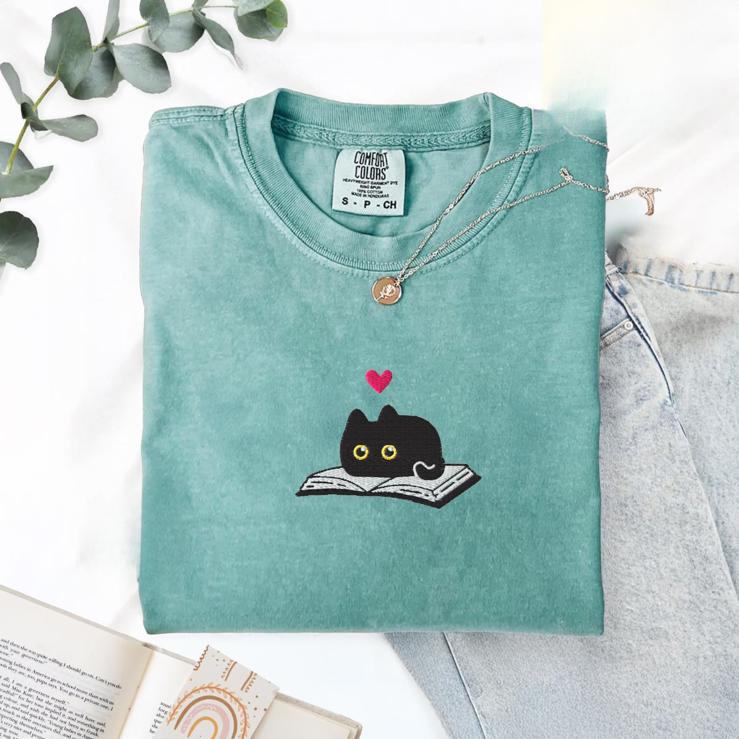Black Cat and Book Tee