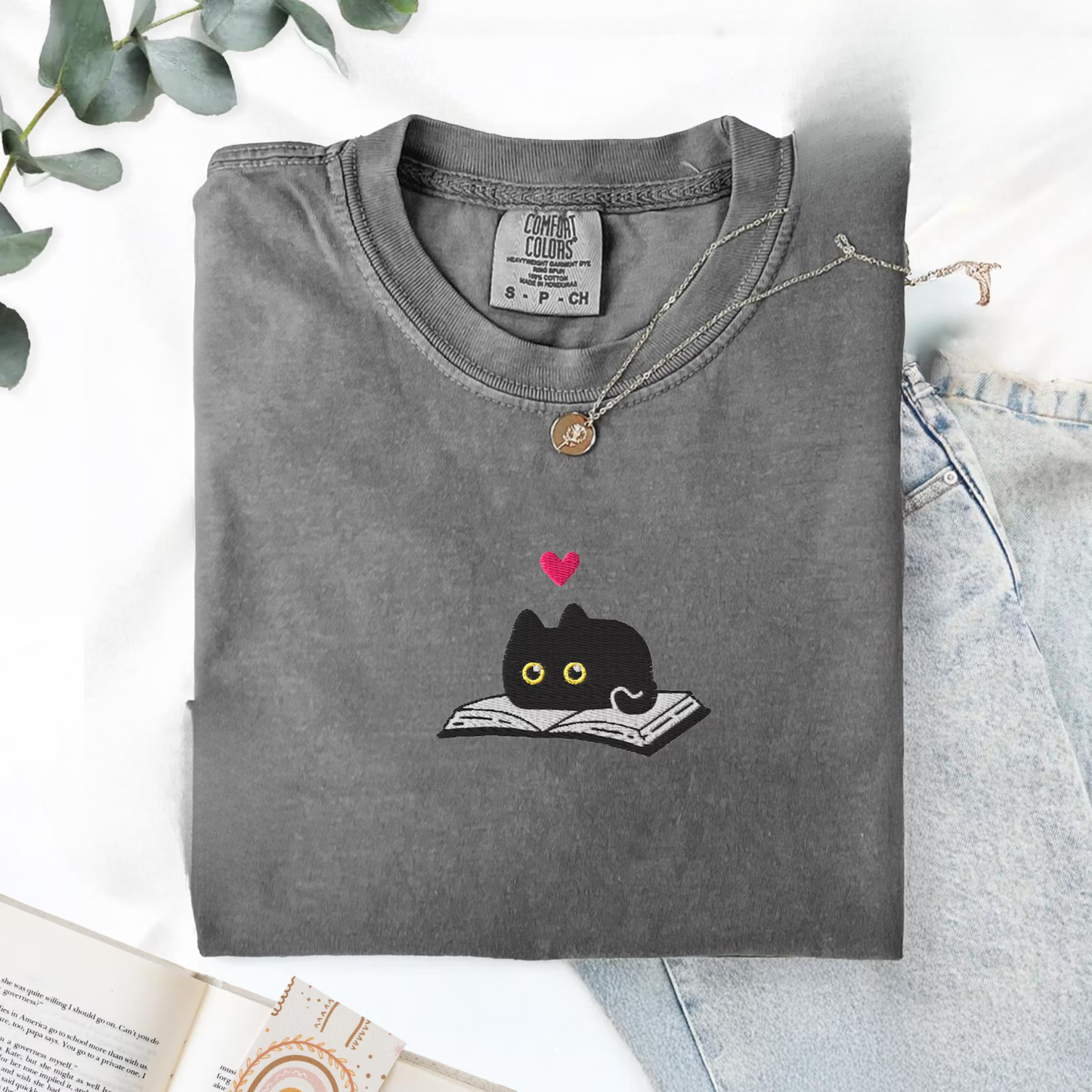 Black Cat and Book Tee
