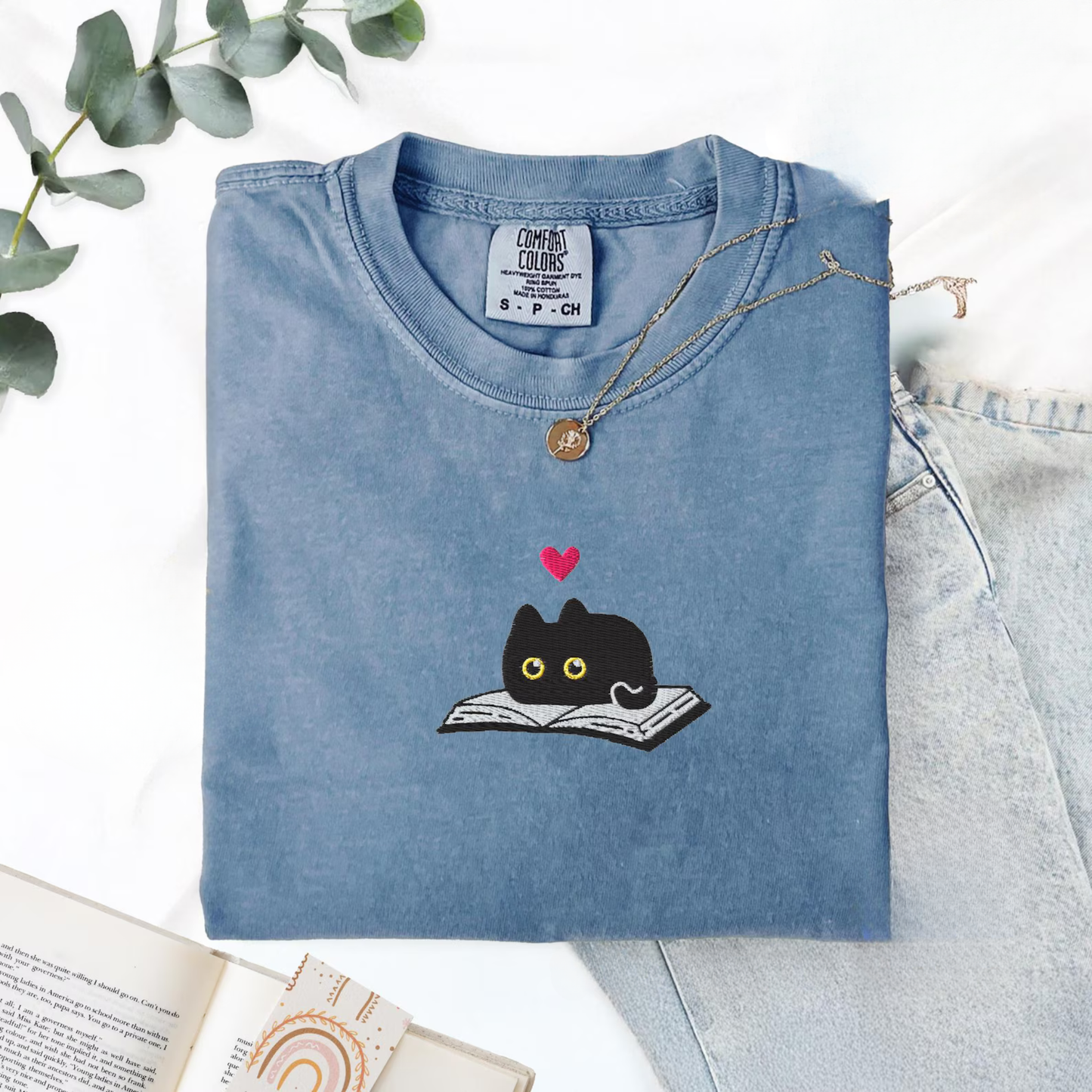 Black Cat and Book Tee