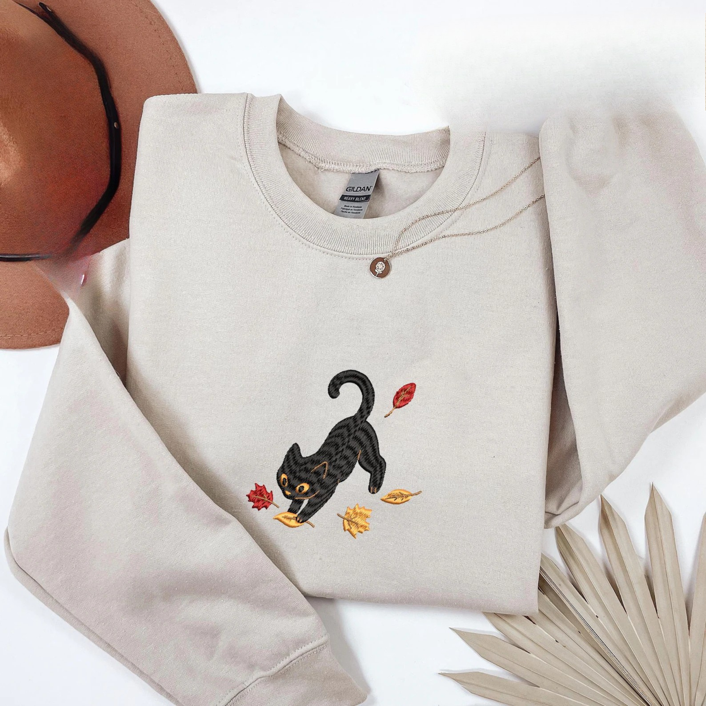 Black Cat Autumn Leaves Sweatshirt