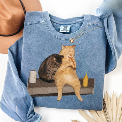 Cat Eating Hot Dog Sweatshirt V1