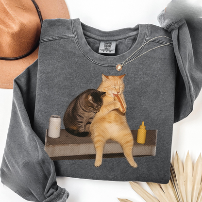 Cat Eating Hot Dog Sweatshirt V1