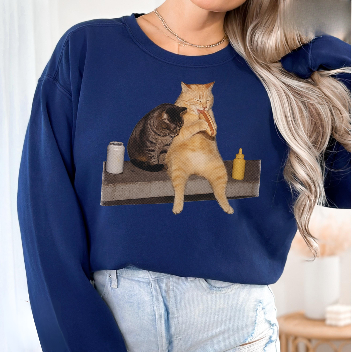 Cat Eating Hot Dog Sweatshirt V1