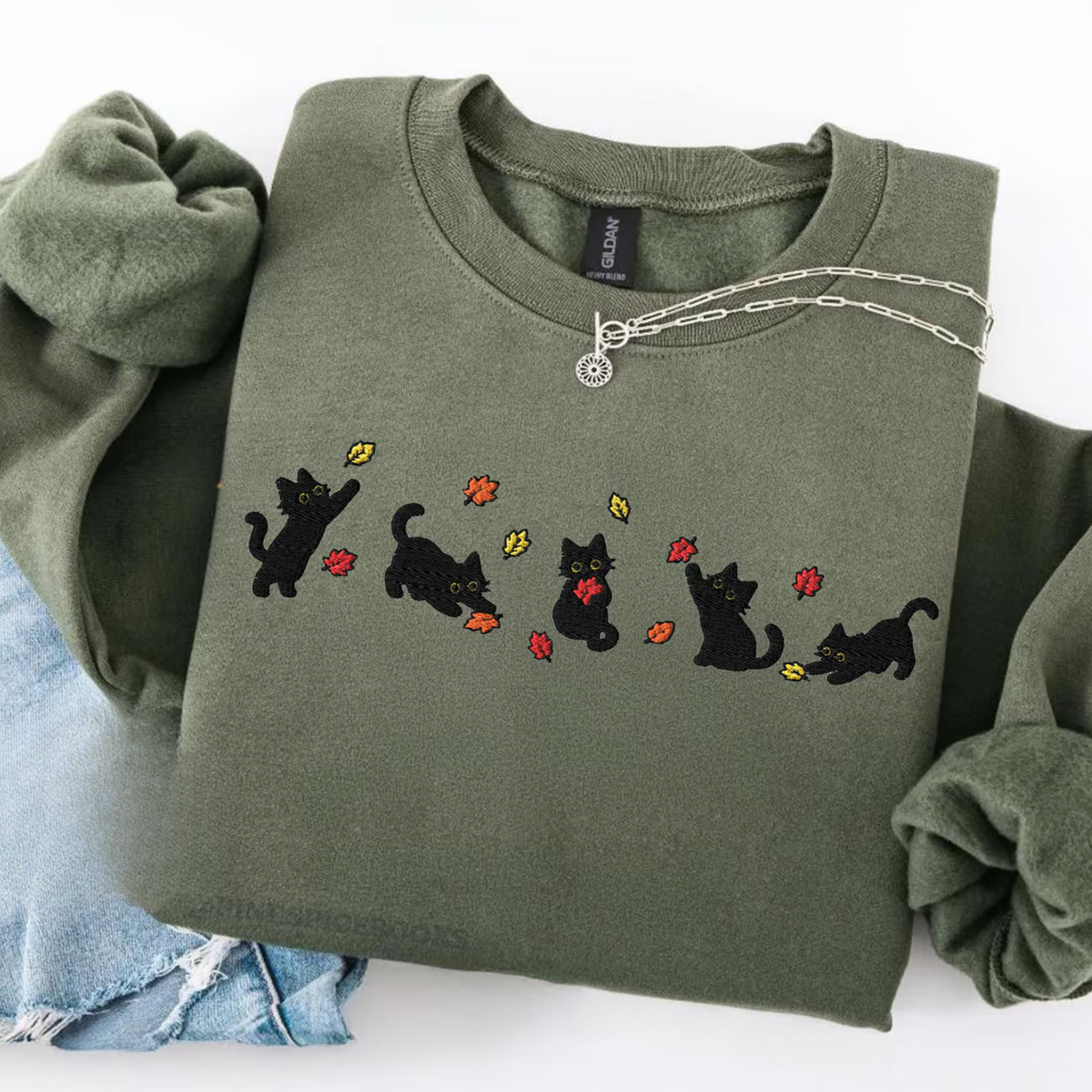 Black Cats Fall Leaves Sweater