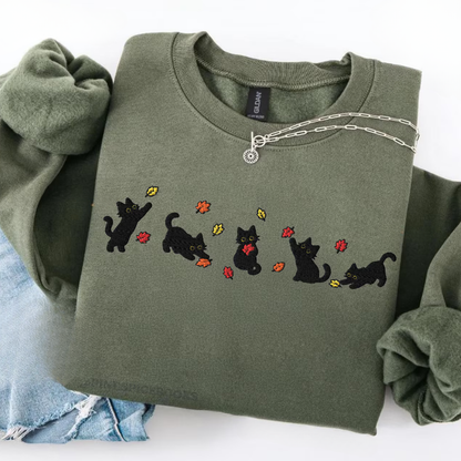 Black Cats Fall Leaves Sweater