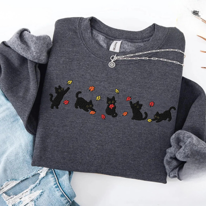 Black Cats Fall Leaves Sweater