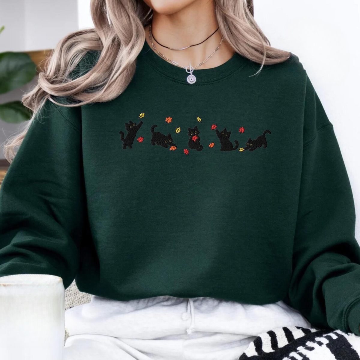 Black Cats Fall Leaves Sweater