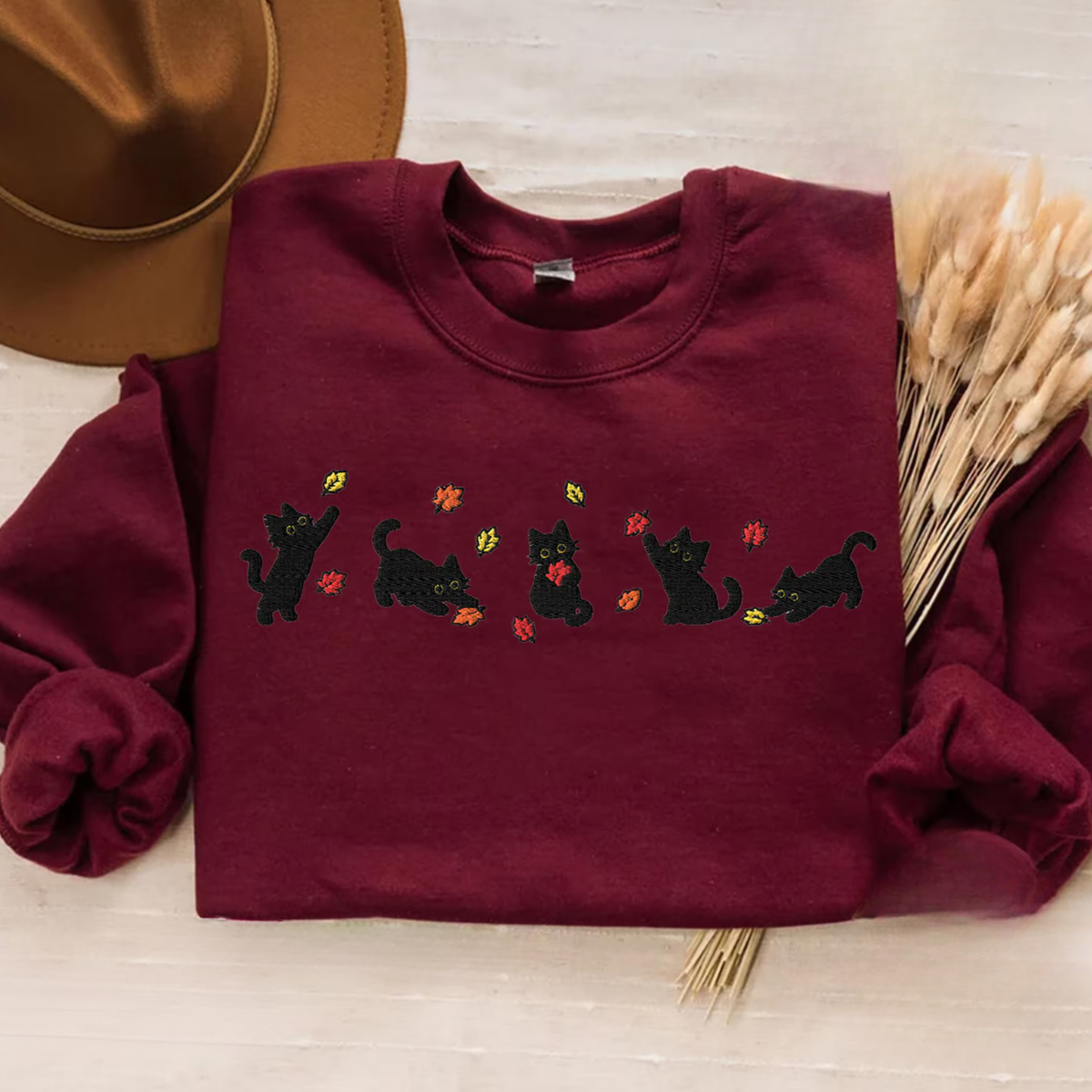 Black Cats Fall Leaves Sweater