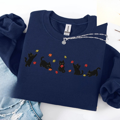 Black Cats Fall Leaves Sweater