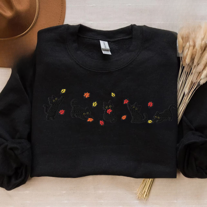 Black Cats Fall Leaves Sweater