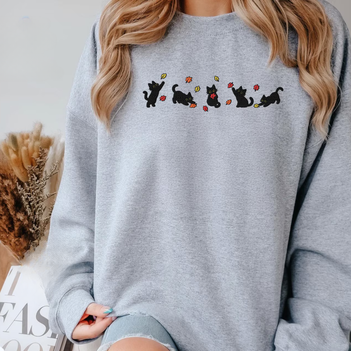 Black Cats Fall Leaves Sweater