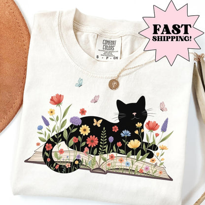 Floral Cat Book Tee V