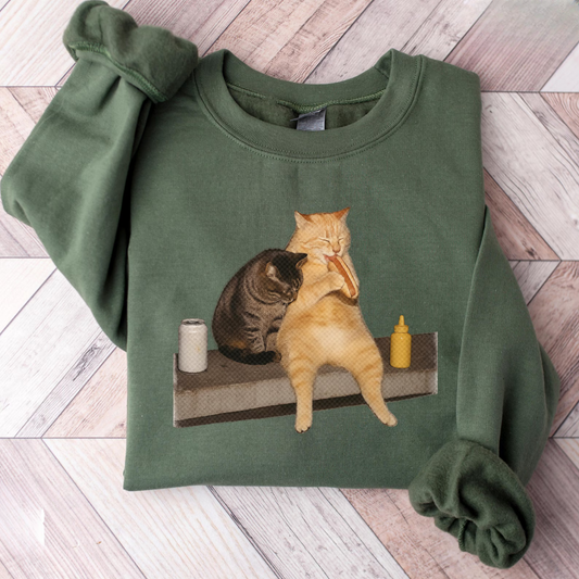 Cat Eating Hot Dog Sweatshirt