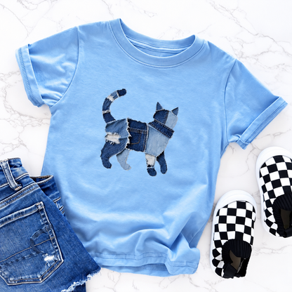Faux Denim Patchwork Cat Tee