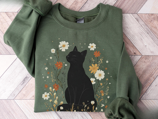 Black Cat Sweatshirt Cottagecore Sweater