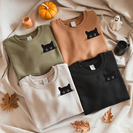 Black Cat Peeking Sweatshirt V4