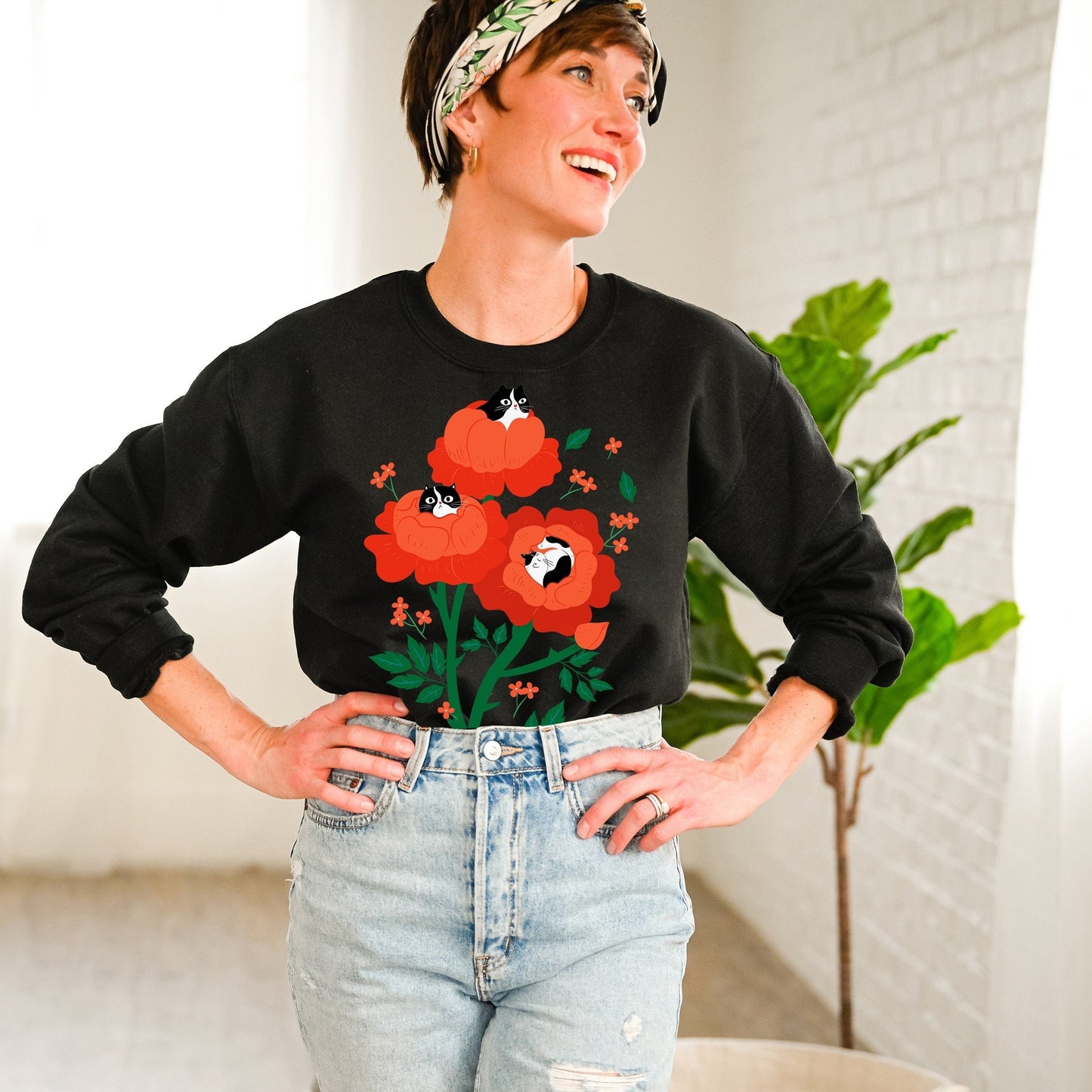 Cat Flower Sweater New