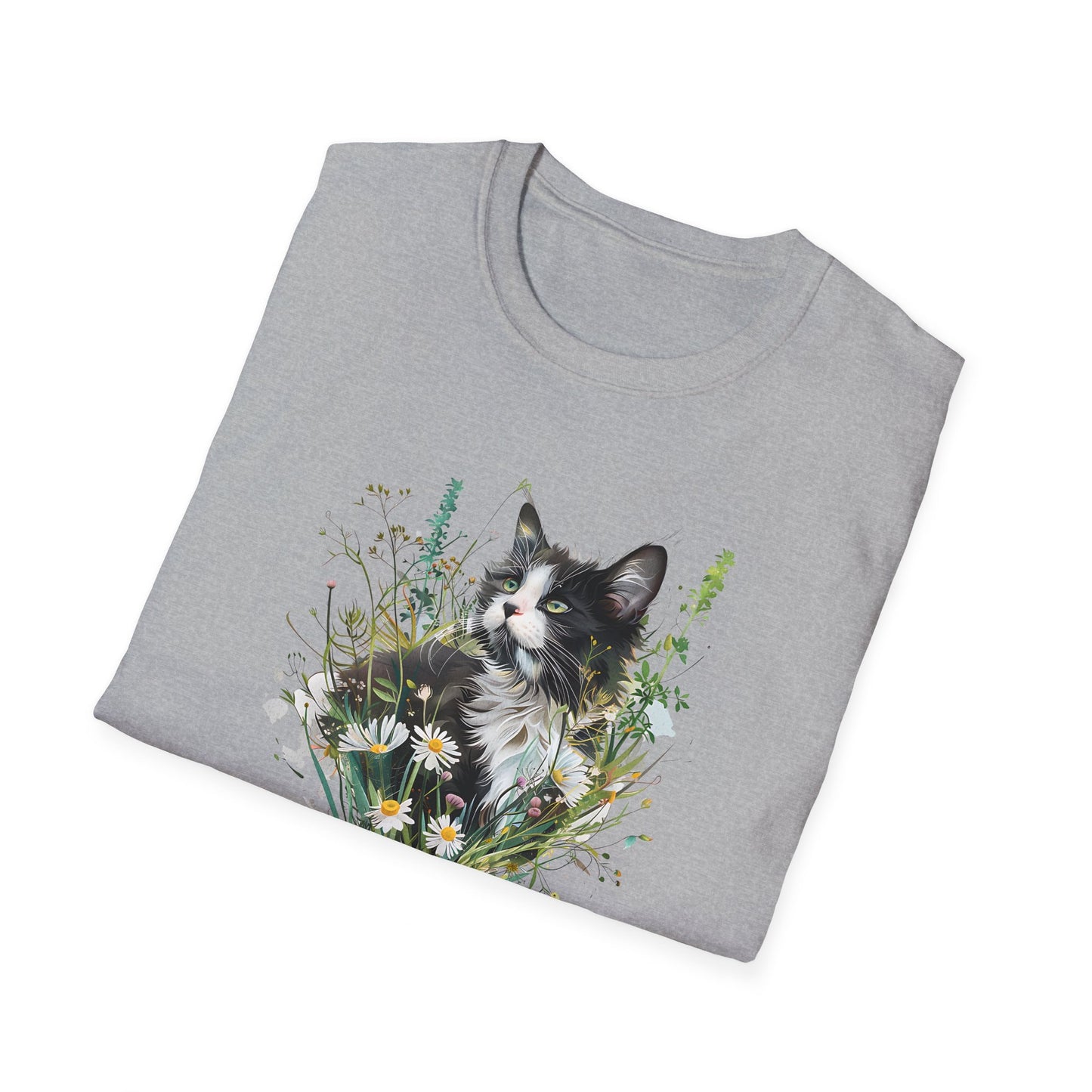 Summer Meadow Tuxedo Cat T-Shirt