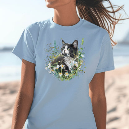 Summer Meadow Tuxedo Cat T-Shirt