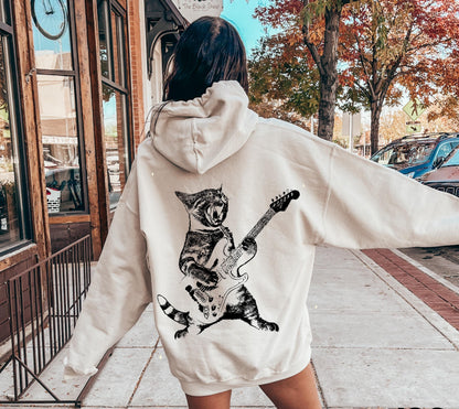 Vintage 90s Rock Cat Hoodie
