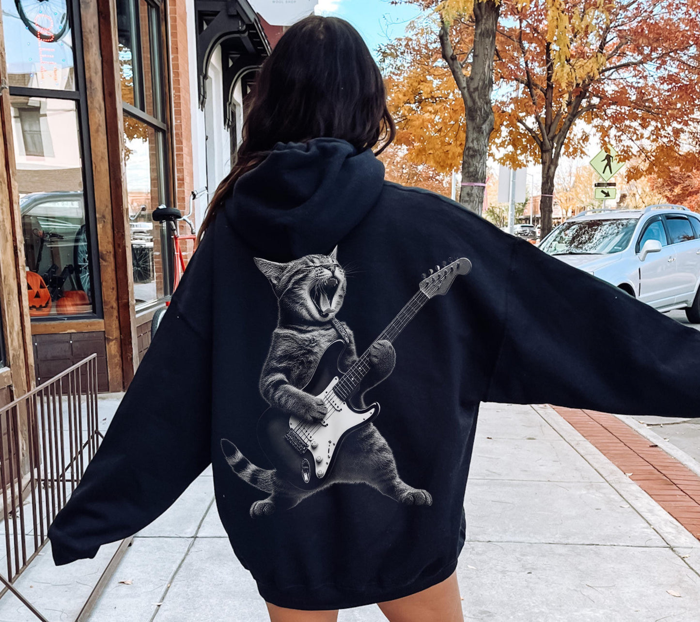 Vintage 90s Rock Cat Hoodie