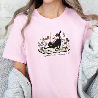 Floral Book Cat Tee V6