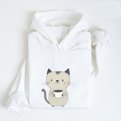 Cat Drinking Coffee Hoodie