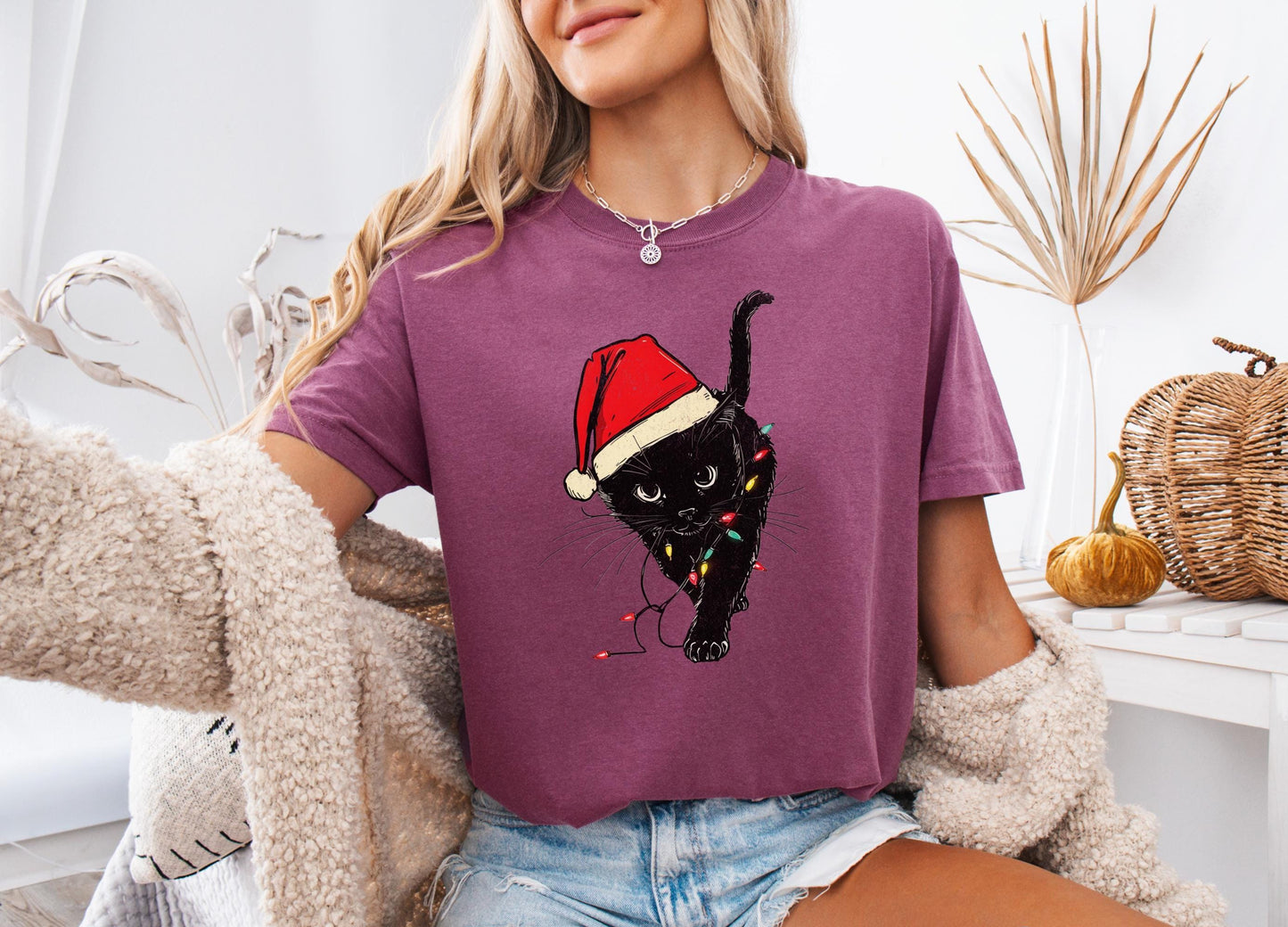 Christmas Black Cat Tee V11
