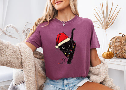 Christmas Black Cat Tee V11