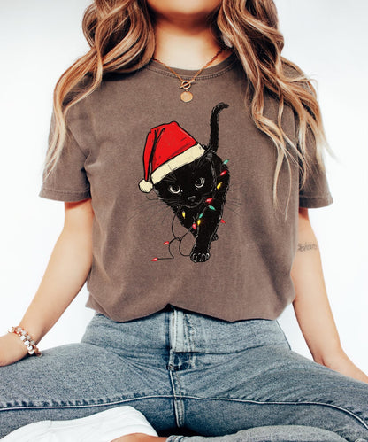 Christmas Black Cat Tee V11