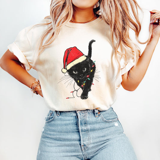 Christmas Black Cat Tee V11