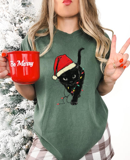 Christmas Black Cat Tee V11