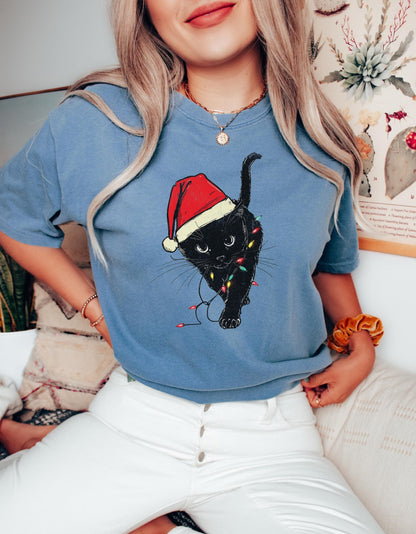 Christmas Black Cat Tee V11